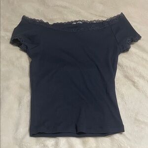 H&M Navy Off-Shoulder Lace Crop Top
